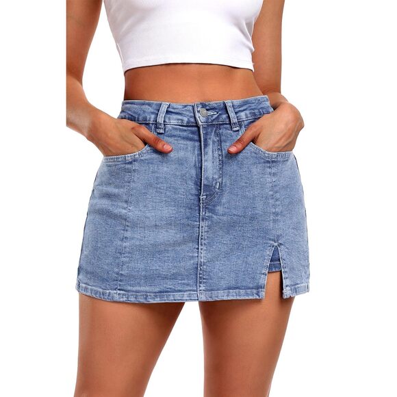 Dresses & Skirts - 3097 Skorts Skirts Denim Mini Skirt Side Slit with High Waisted Jean Shorts